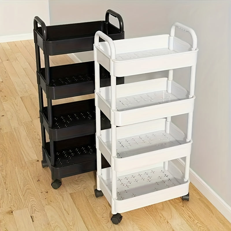 Compact 4-Tier Rolling Storage Cart: Versatile Black Organizer for Bedroom Kitchen Bathroom Easy Assembly Ideal for Medical Supplies Clickngo24
