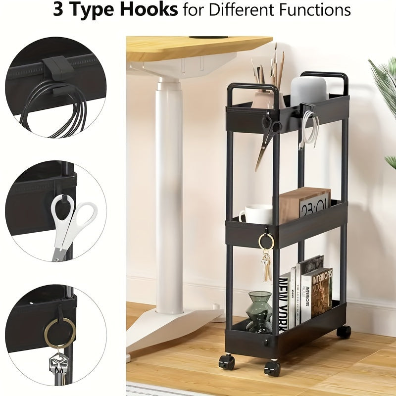 Compact 4-Tier Rolling Storage Cart: Versatile Black Organizer for Bedroom Kitchen Bathroom Easy Assembly Ideal for Medical Supplies Clickngo24