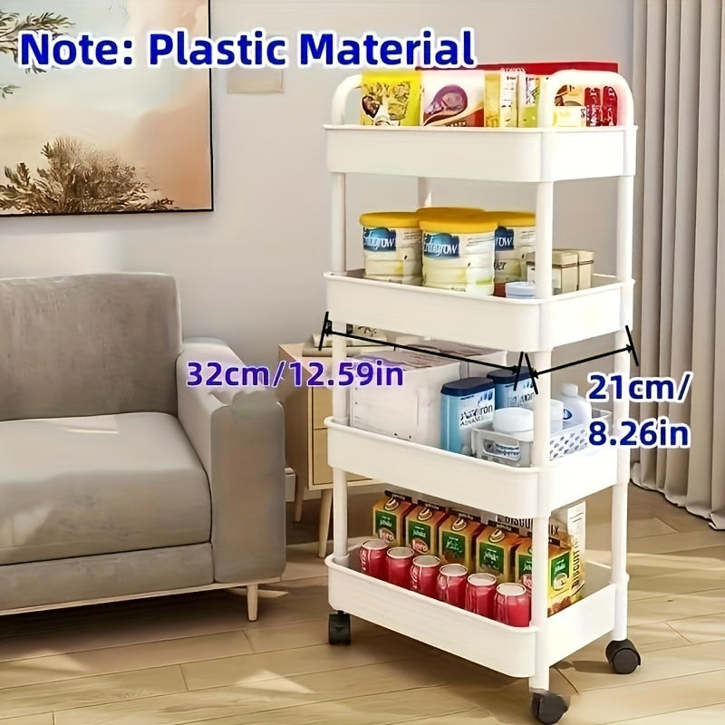 Compact 4-Tier Rolling Storage Cart: Versatile Black Organizer for Bedroom Kitchen Bathroom Easy Assembly Ideal for Medical Supplies Clickngo24