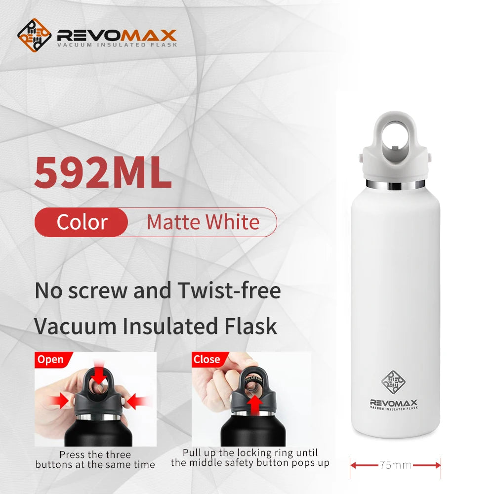 RevoMax Large Capacity Stainless Steel Thermos Portable Vacuum Flask Insulated Tumbler Twist-Free/No-Screw Thermo Bottle for Tra Clickngo24