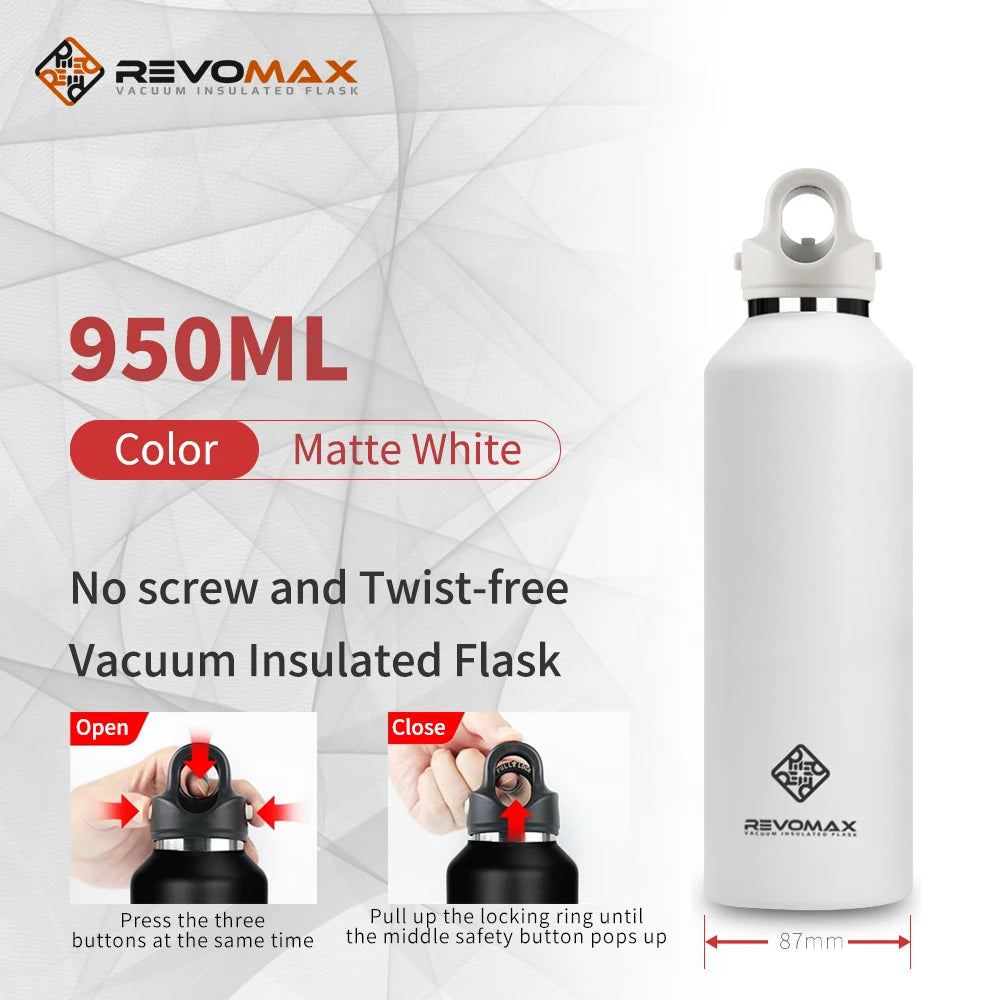 RevoMax Large Capacity Stainless Steel Thermos Portable Vacuum Flask Insulated Tumbler Twist-Free/No-Screw Thermo Bottle for Tra Clickngo24
