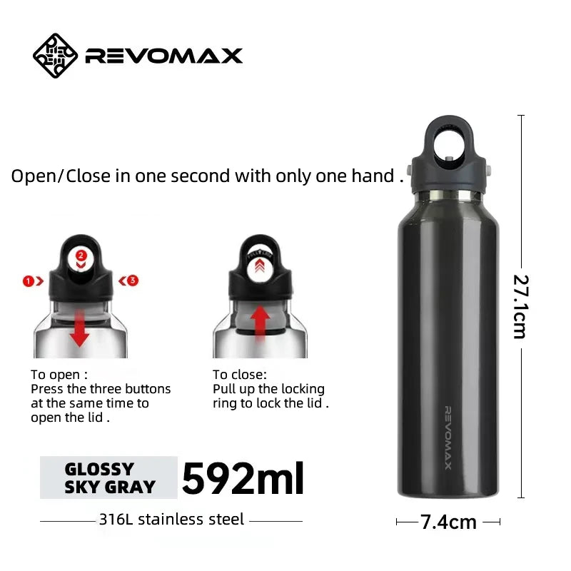 RevoMax Large Capacity Stainless Steel Thermos Portable Vacuum Flask Insulated Tumbler Twist-Free/No-Screw Thermo Bottle for Tra Clickngo24