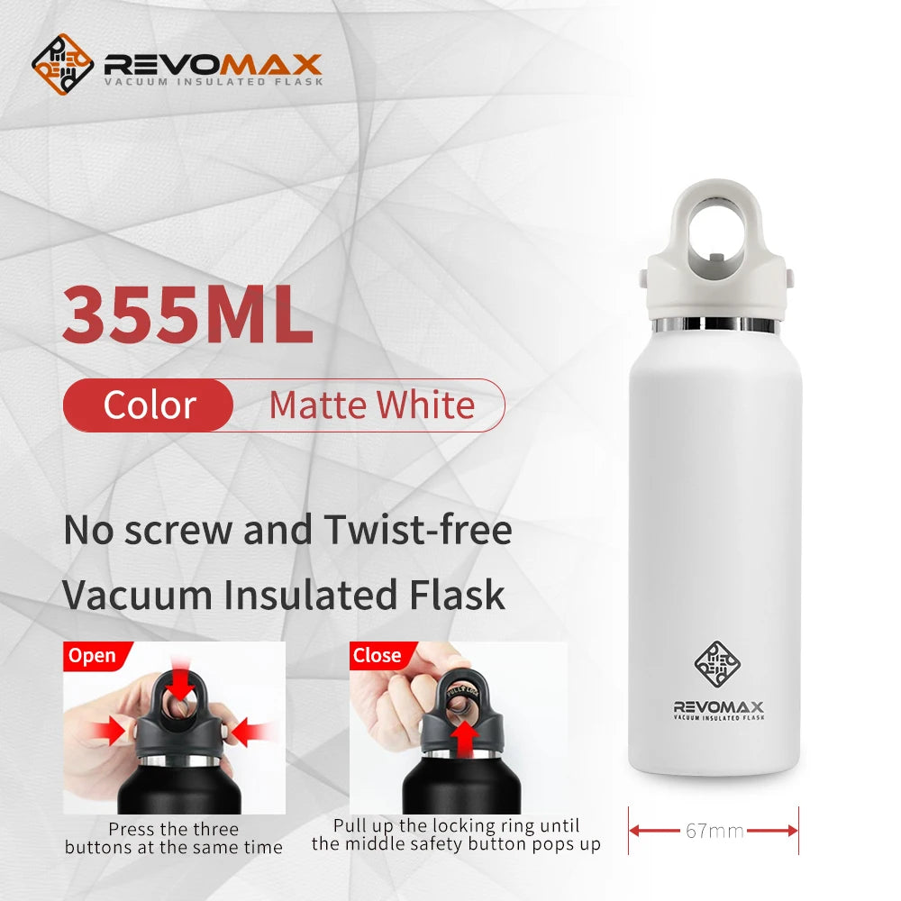 RevoMax Large Capacity Stainless Steel Thermos Portable Vacuum Flask Insulated Tumbler Twist-Free/No-Screw Thermo Bottle for Tra Clickngo24