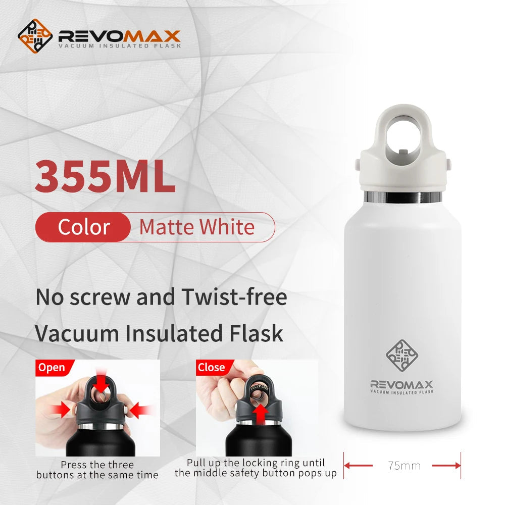RevoMax Large Capacity Stainless Steel Thermos Portable Vacuum Flask Insulated Tumbler Twist-Free/No-Screw Thermo Bottle for Tra Clickngo24