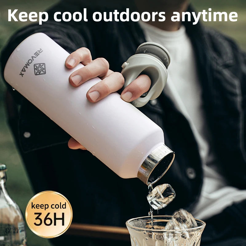 RevoMax Large Capacity Stainless Steel Thermos Portable Vacuum Flask Insulated Tumbler Twist-Free/No-Screw Thermo Bottle for Tra Clickngo24
