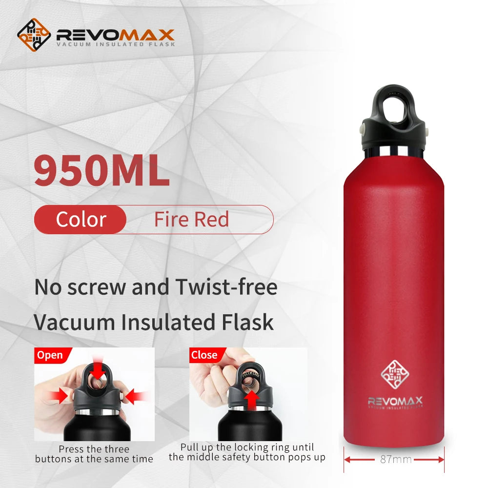 RevoMax Large Capacity Stainless Steel Thermos Portable Vacuum Flask Insulated Tumbler Twist-Free/No-Screw Thermo Bottle for Tra Clickngo24