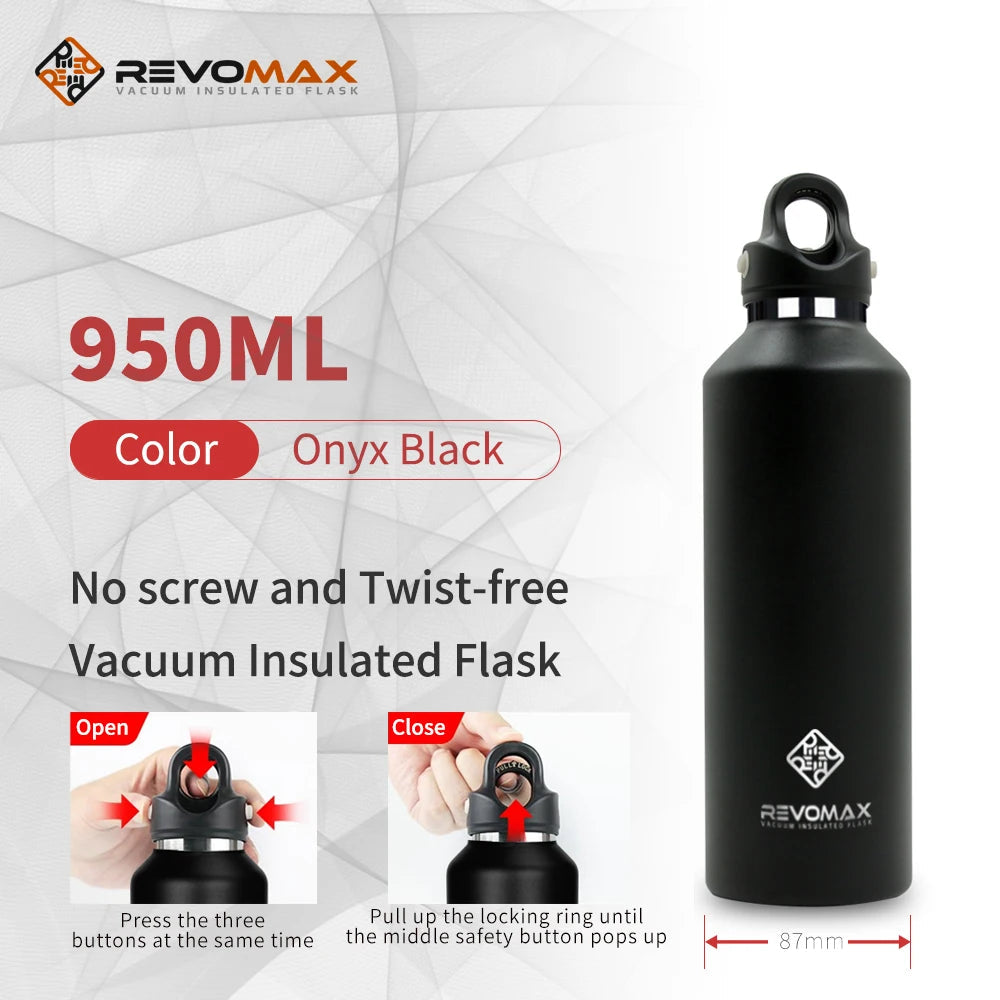 RevoMax Large Capacity Stainless Steel Thermos Portable Vacuum Flask Insulated Tumbler Twist-Free/No-Screw Thermo Bottle for Tra Clickngo24