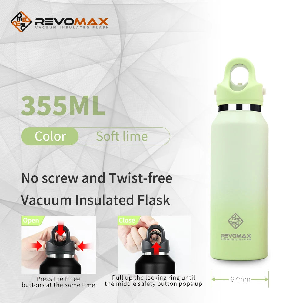 RevoMax Large Capacity Stainless Steel Thermos Portable Vacuum Flask Insulated Tumbler Twist-Free/No-Screw Thermo Bottle for Tra Clickngo24