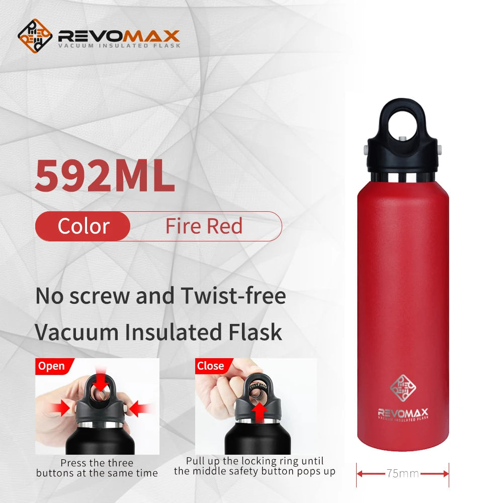 RevoMax Large Capacity Stainless Steel Thermos Portable Vacuum Flask Insulated Tumbler Twist-Free/No-Screw Thermo Bottle for Tra Clickngo24