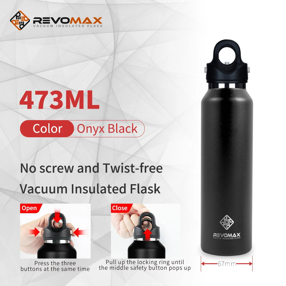 RevoMax Large Capacity Stainless Steel Thermos Portable Vacuum Flask Insulated Tumbler Twist-Free/No-Screw Thermo Bottle for Tra Clickngo24