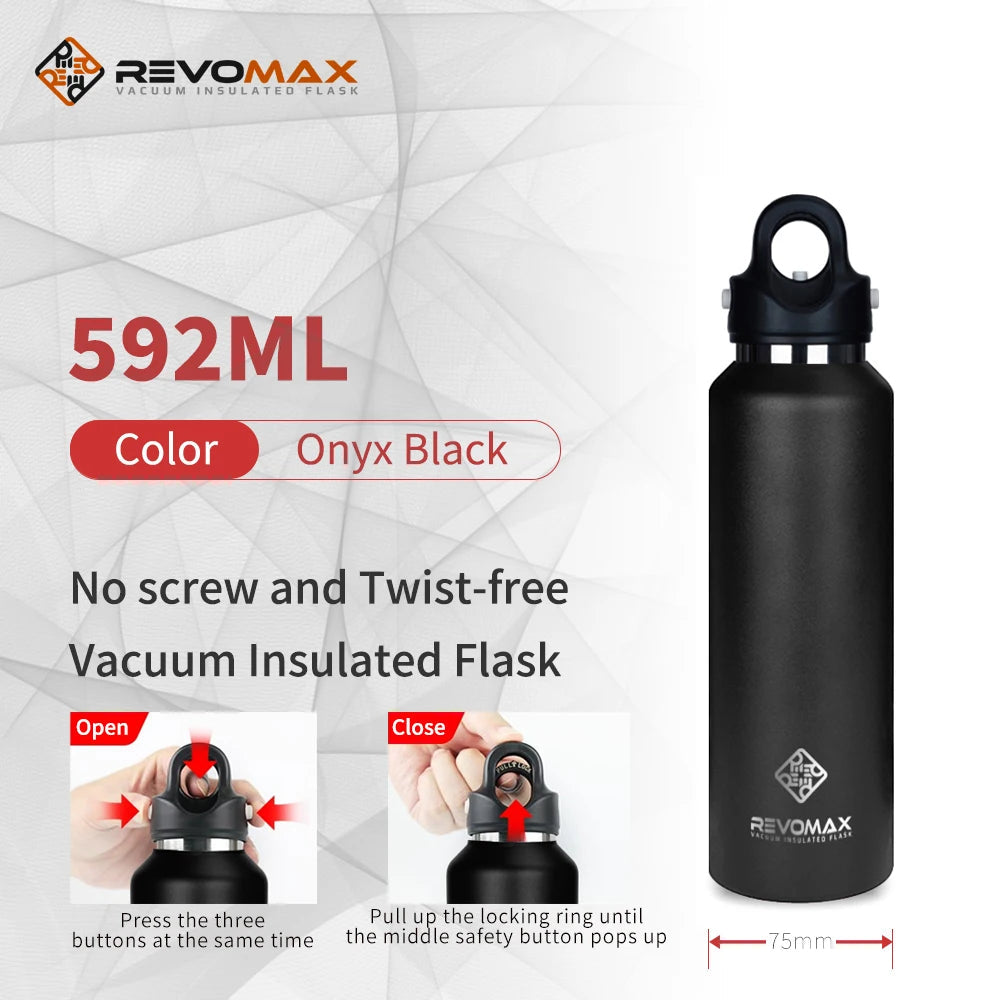 RevoMax Large Capacity Stainless Steel Thermos Portable Vacuum Flask Insulated Tumbler Twist-Free/No-Screw Thermo Bottle for Tra Clickngo24