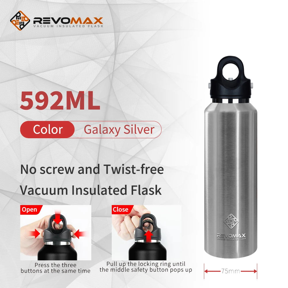 RevoMax Large Capacity Stainless Steel Thermos Portable Vacuum Flask Insulated Tumbler Twist-Free/No-Screw Thermo Bottle for Tra Clickngo24