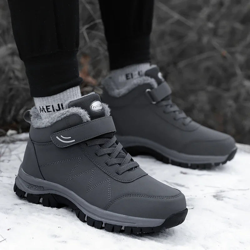 Men's Waterproof Winter Boots Warm Suede Casual Snow Plush Lined Walking Shoes True to Size Ankle Height Rubber Outsole Clickngo24