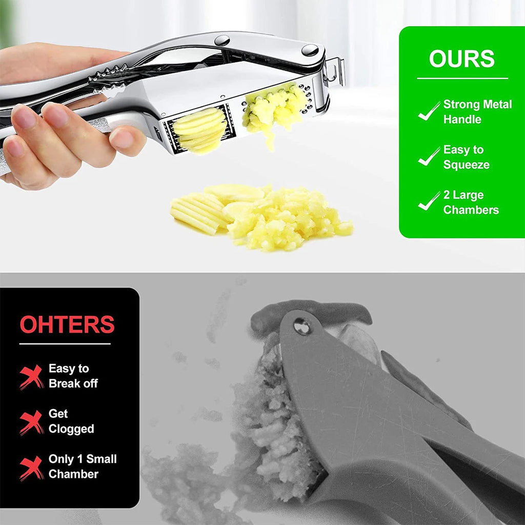 New Garlic Press Stainless Steel 2 in 1 Garlic Slicer Clickngo24