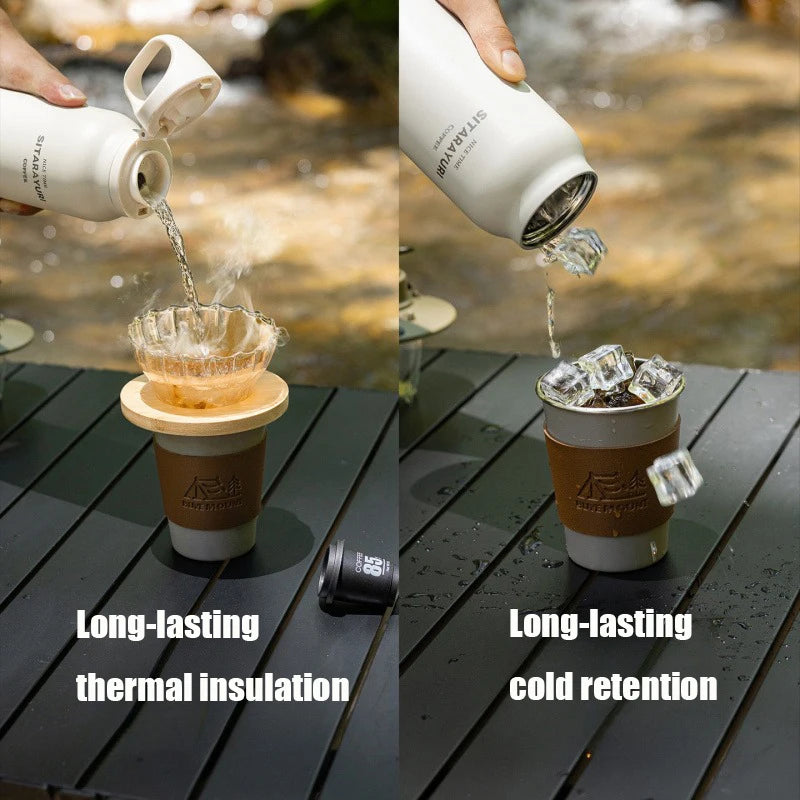 600ML Stainless Steel Vacuum Tumbler Insulated Water Bottle for Outdoor Camping Sports One Hand Open Cover Thermos Cup Eco-Friendly Clickngo24