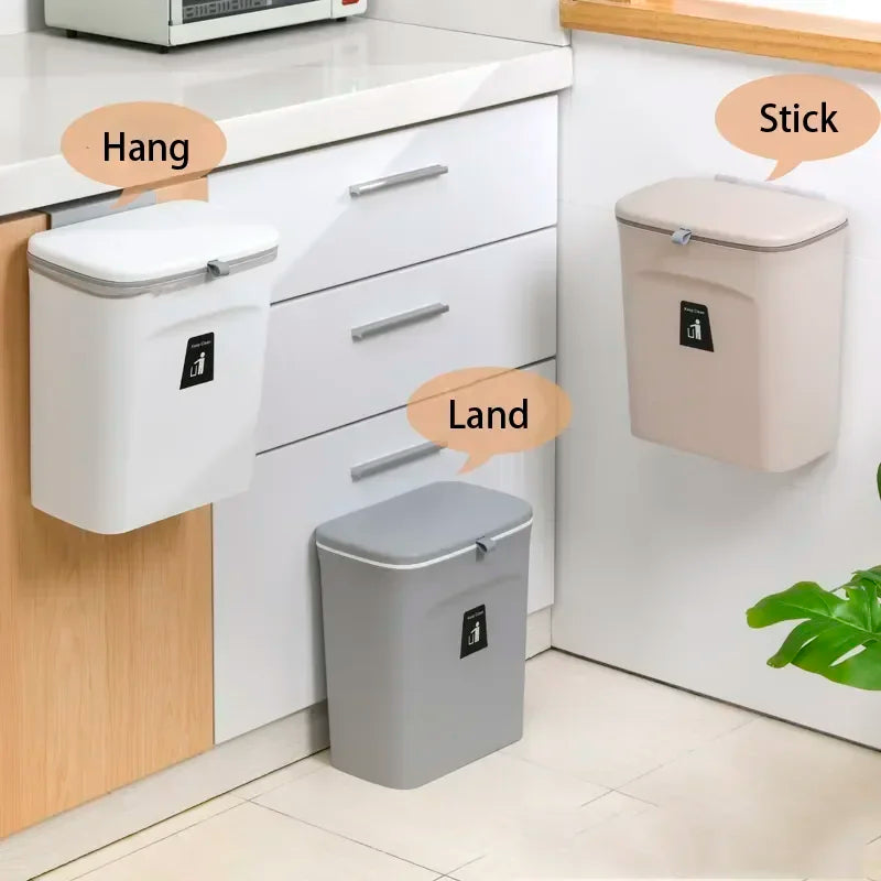 7L 9L Wall Mounted Storage Bin with Lid for Kitchen and Bathroom Waste Bin for Garbage Clickngo24