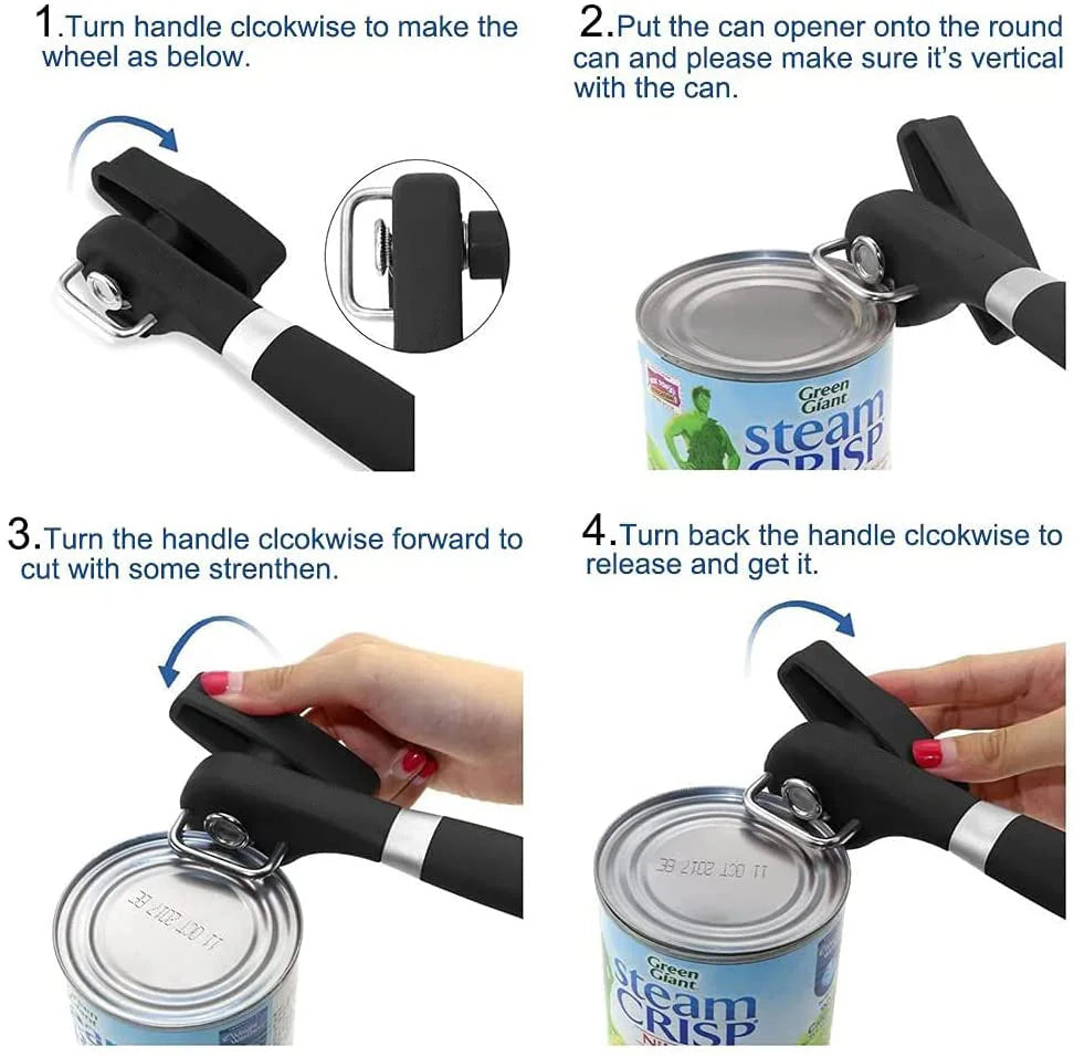 Food Grade Stainless Steel Can Opener Safe Cutting Edge Handheld Tool for Kitchen Restaurant Clickngo24