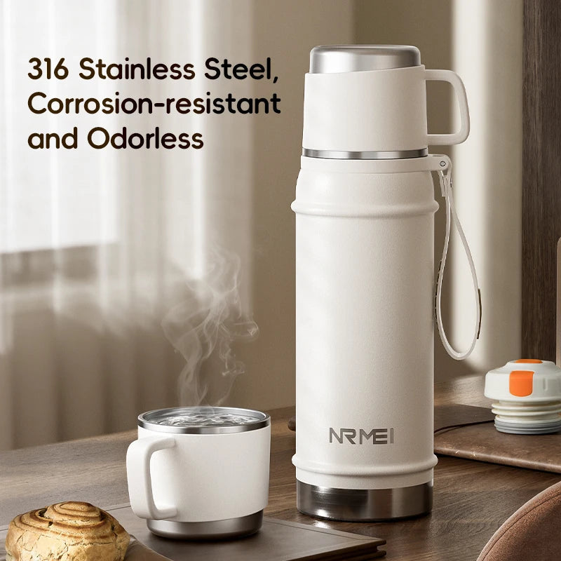 Stainless Steel Thermos Bottle with Tea Filter, Large Capacity Insulated Water Bottle,Color White Thermo Flasks Keep Hot for 12H Clickngo24