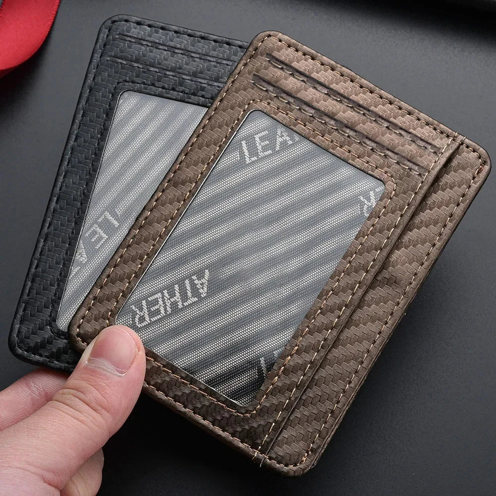 Men's Slim Minimalist PU Leather Wallet Anti-RFID Blocking Front Pocket Credit Card Holder with Magic ID Protection Clickngo24