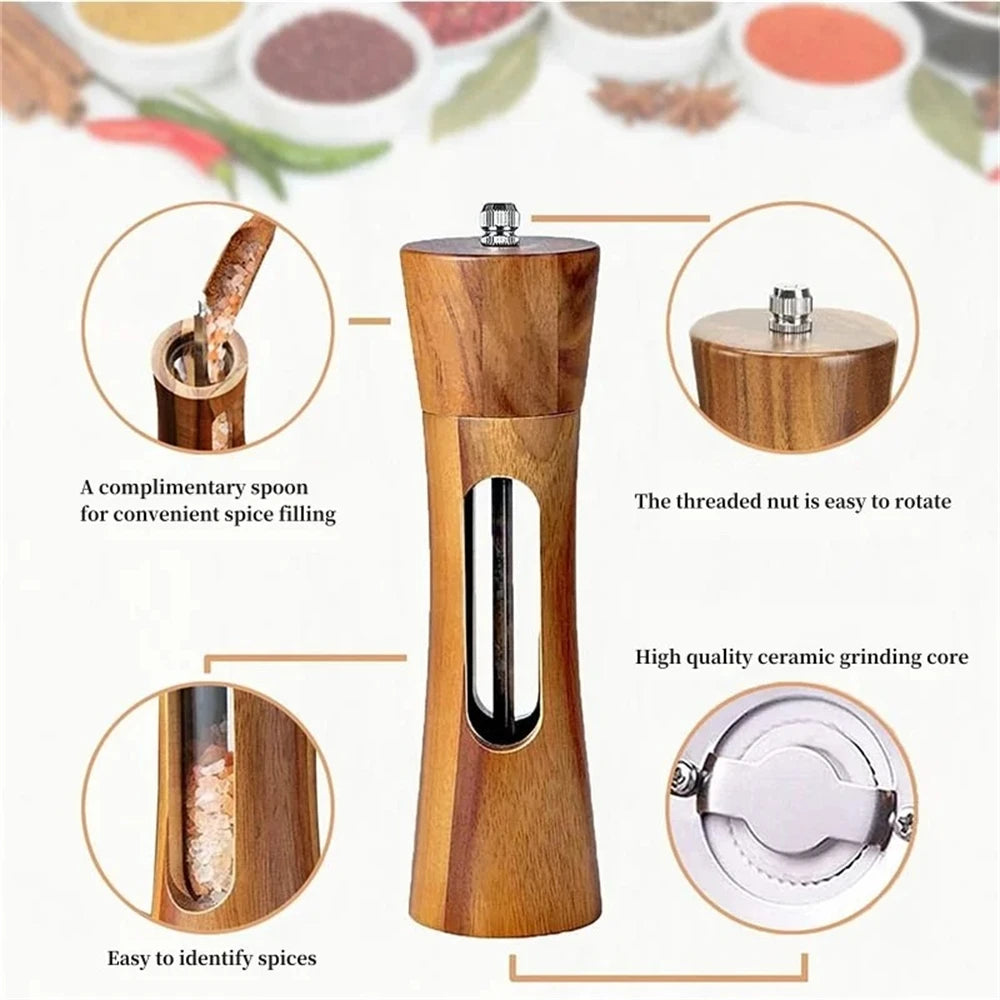 1/2PCS Wooden Pepper Grinder Salt Mill Adjustable Spice Grinding Kitchen Cooking Tool