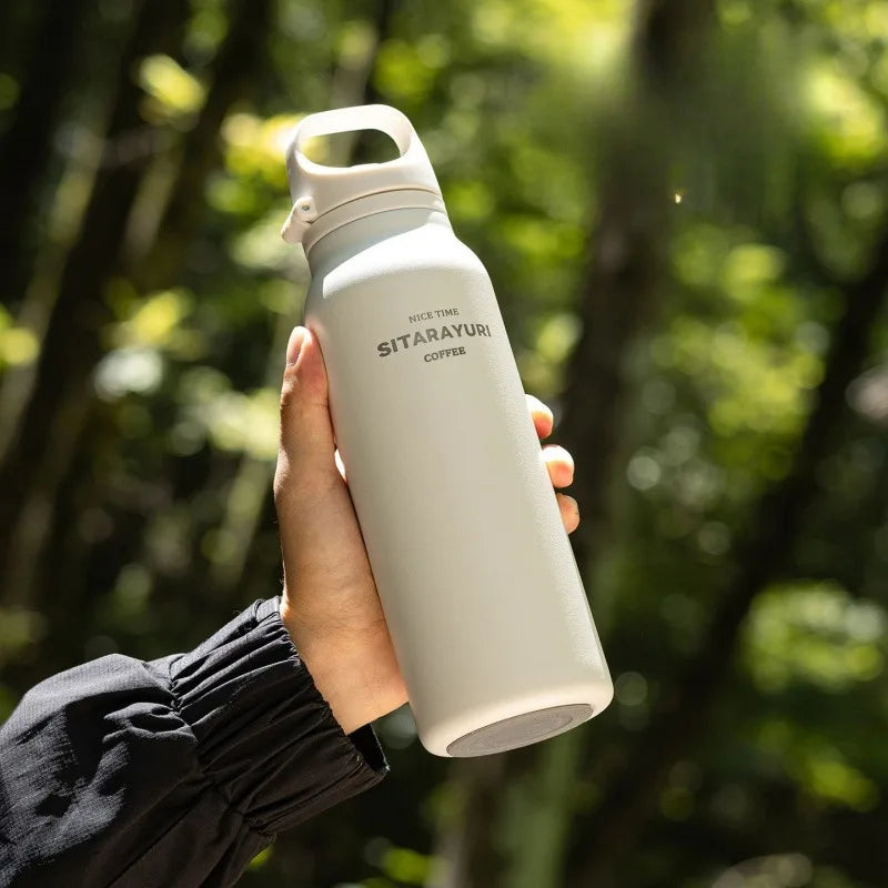 600ML Stainless Steel Vacuum Tumbler Insulated Water Bottle for Outdoor Camping Sports One Hand Open Cover Thermos Cup Eco-Friendly Clickngo24
