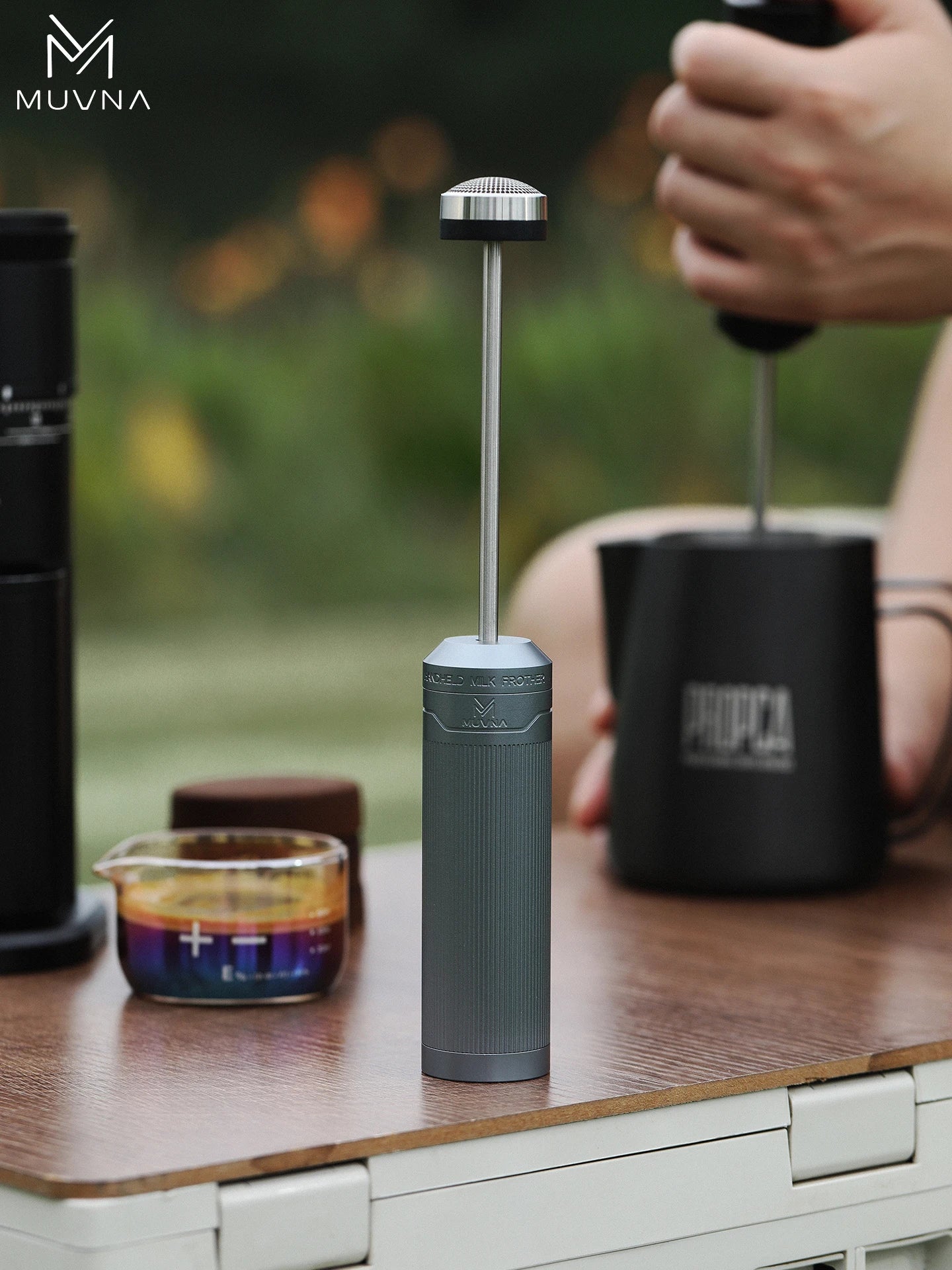 Wireless Electric Milk Frother Stick Portable Latte Art Accessories Grey/Black Aluminum Alloy with 3-Level Adjustment for Barista