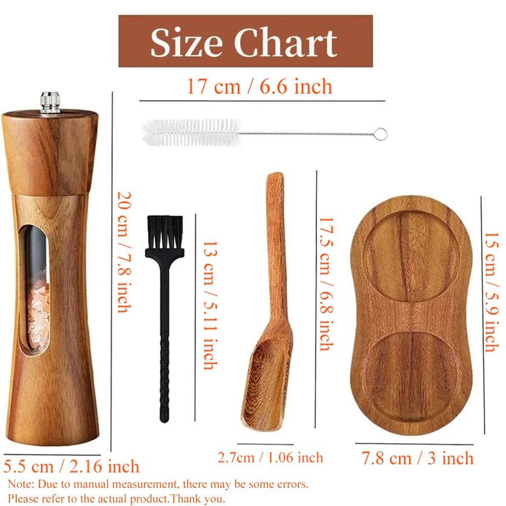 1/2PCS Wooden Pepper Grinder Salt Mill Adjustable Spice Grinding Kitchen Cooking Tool