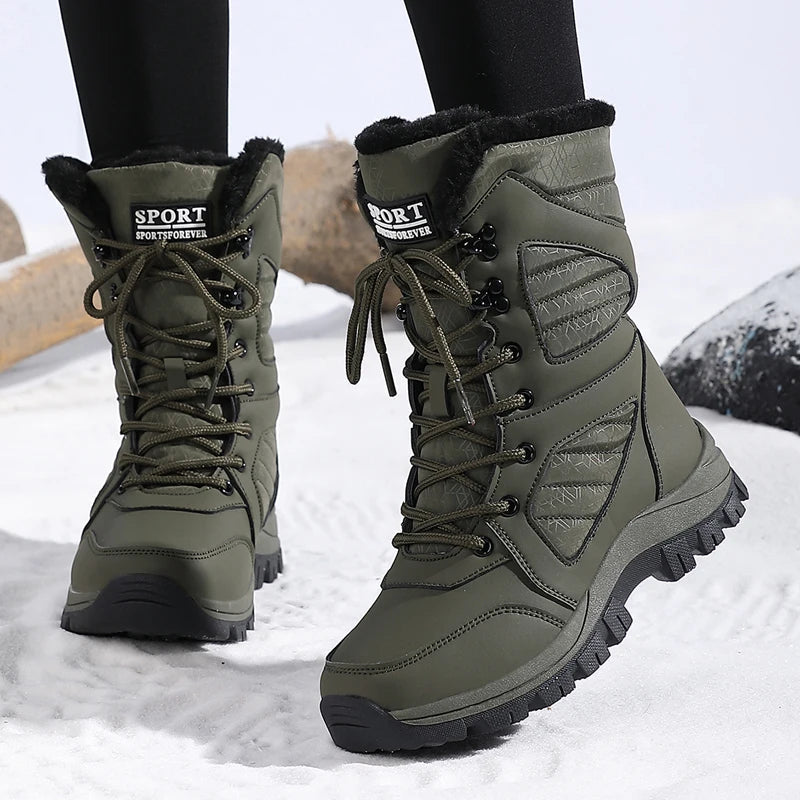 Winter Women's High-Top Waterproof Snow Boots Ankle Warm Hiking Shoes Cotton Lined Thick Sole Outdoor Sneakers for Cold Weather Clickngo24