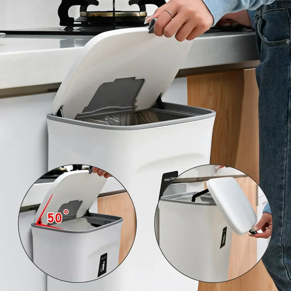 7L 9L Wall Mounted Storage Bin with Lid for Kitchen and Bathroom Waste Bin for Garbage Clickngo24