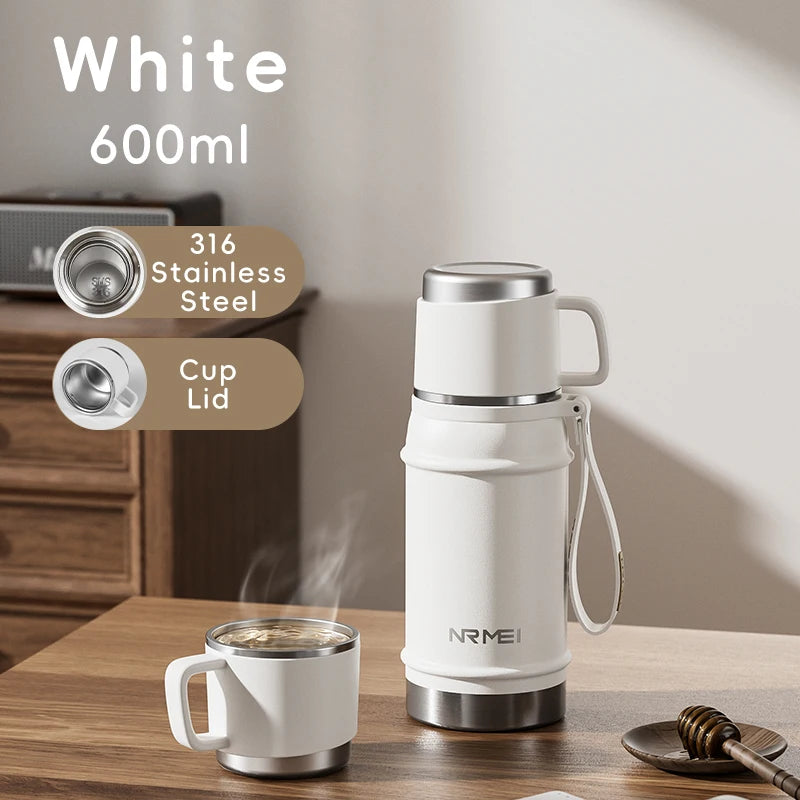 Stainless Steel Thermos Bottle with Tea Filter, Large Capacity Insulated Water Bottle,Color White Thermo Flasks Keep Hot for 12H Clickngo24