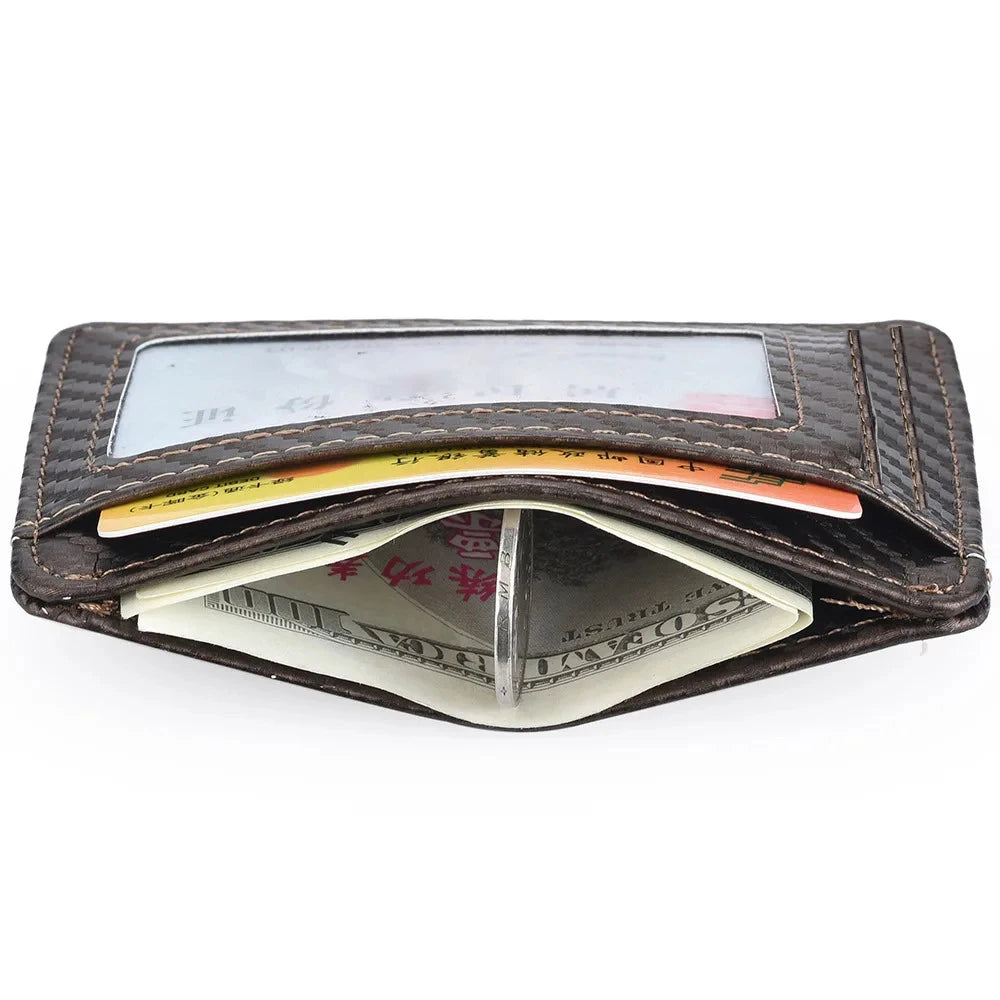 Men's Slim Minimalist PU Leather Wallet Anti-RFID Blocking Front Pocket Credit Card Holder with Magic ID Protection Clickngo24