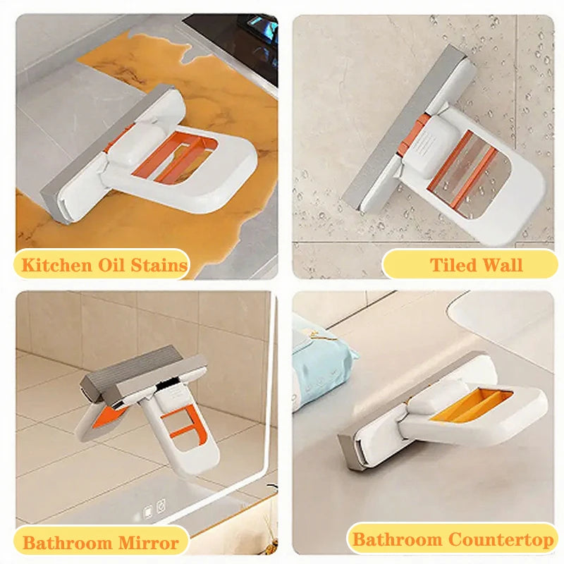 Mini Sponge Mop for Desktop Bathroom Kitchen - Hands-Free Folding Super Absorbent Small Mop with Cleaning Feature
