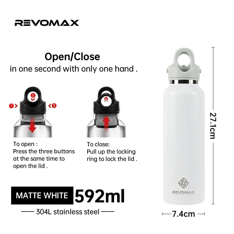 RevoMax Insulated Stainless Steel Water Bottle Double Wall Vacuum Flask - Keeps Hot And Cold - Eco-Friendly Thermos in 350/500/750/1000ml Sizes Clickngo24