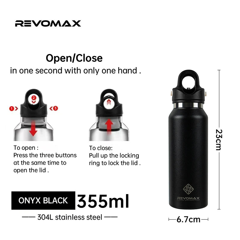 RevoMax Insulated Stainless Steel Water Bottle Double Wall Vacuum Flask - Keeps Hot And Cold - Eco-Friendly Thermos in 350/500/750/1000ml Sizes Clickngo24