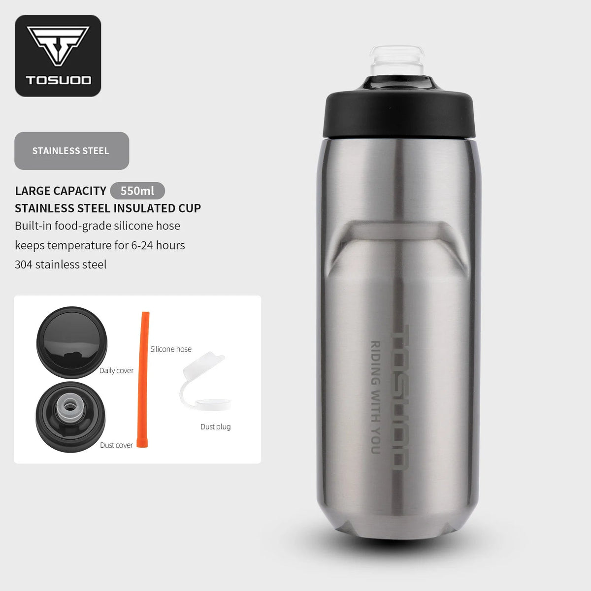 Stainless Steel Insulated Water Bottle 304 Steel Cycling Water Kettle Easy Carry Warm And Cold Retention Clickngo24