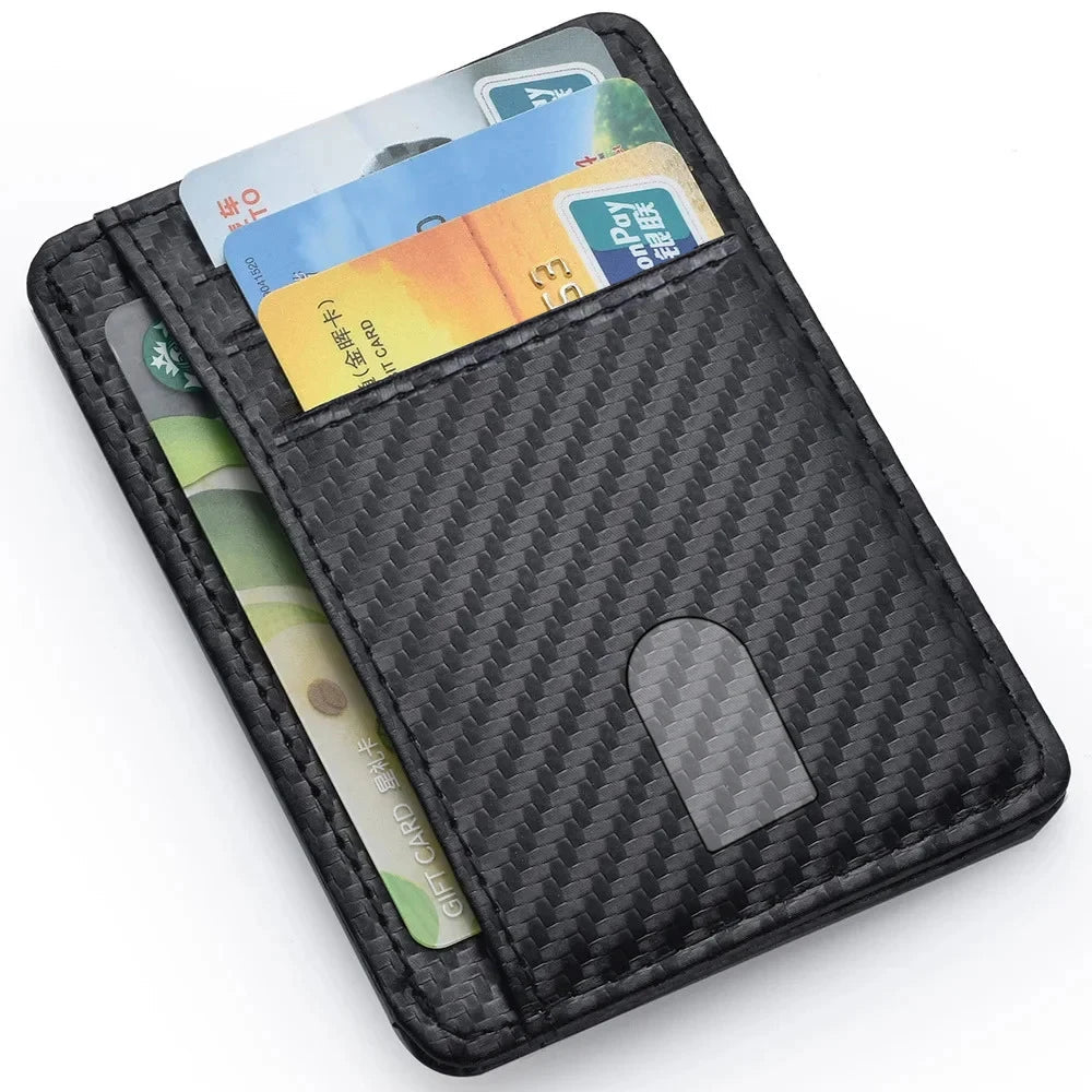 Men's Slim Minimalist PU Leather Wallet Anti-RFID Blocking Front Pocket Credit Card Holder with Magic ID Protection Clickngo24