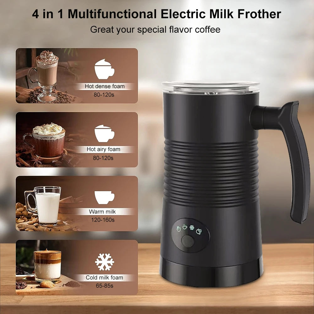 Electric Milk Frother Automatic Rotary Foamer for Coffee Cappuccino Latte 4 in 1 Hot and Cold Foam Maker Milk Frother Foamer Clickngo24