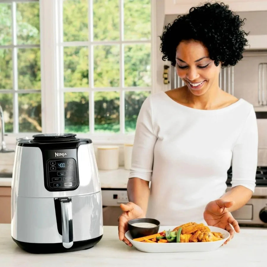 Ninja Air Fryer 4-Quart Ceramic-Coated 75% Less Fat White Multi-Function Fast Cooking Reheat Dehydrate Dishwasher-Safe Clickngo24