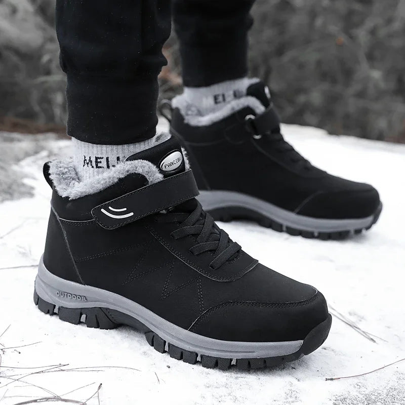 Men's Waterproof Winter Boots Warm Suede Casual Snow Plush Lined Walking Shoes True to Size Ankle Height Rubber Outsole Clickngo24