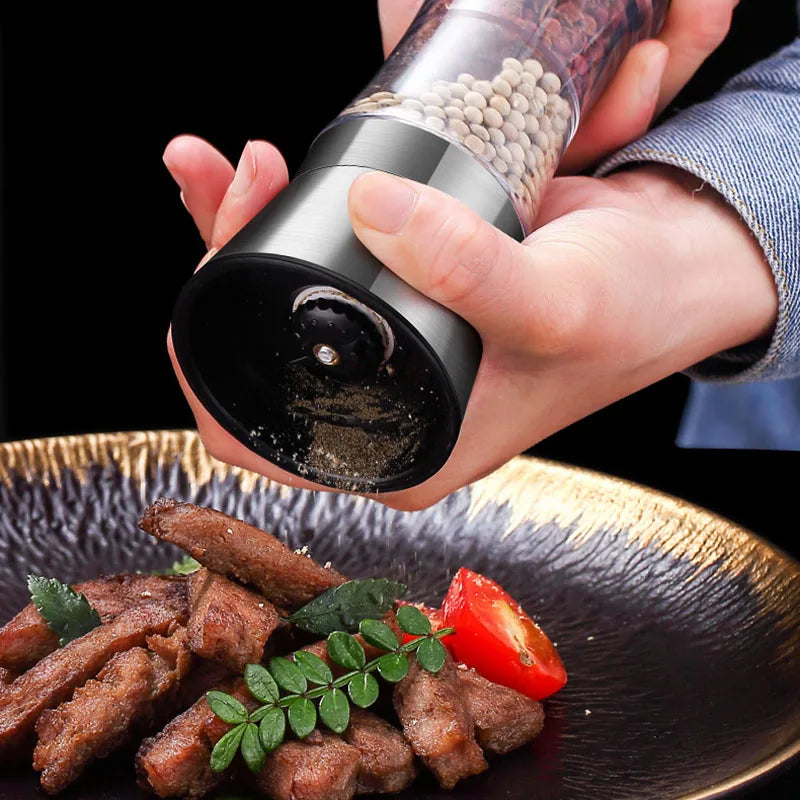 Stainless Steel Double-head Pepper Grinder Two-in-one Manual Kitchen Gadgets for Sea Salt Spice Grinding Clickngo24