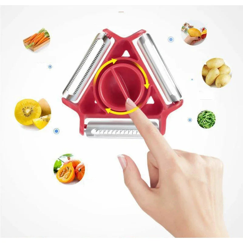 Stainless Steel 3-in-1 Multifunctional Vegetable Fruits Peeler Shredder Kitchen Tool Red/Blue Modern Simplicity Design Clickngo24