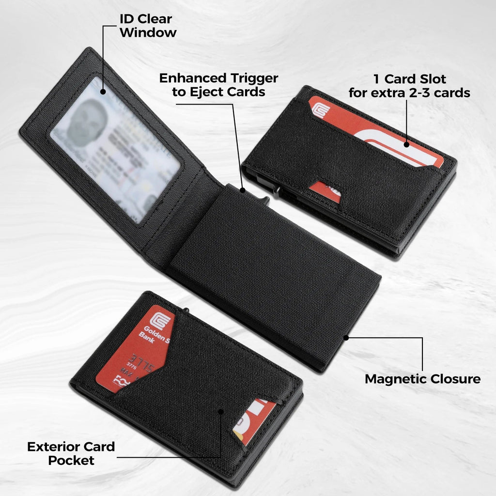 Minimalist Slim Cardholder for Men Premium Fabric Wallet with Card Ejector RFID Blocking Front Pocket Stylish Business Design Clickngo24