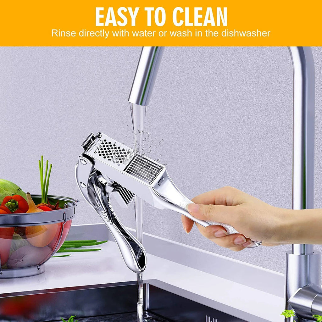 New Garlic Press Stainless Steel 2 in 1 Garlic Slicer Clickngo24