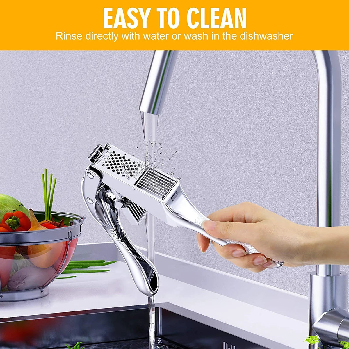 New Garlic Press Stainless Steel 2 in 1 Garlic Slicer Clickngo24