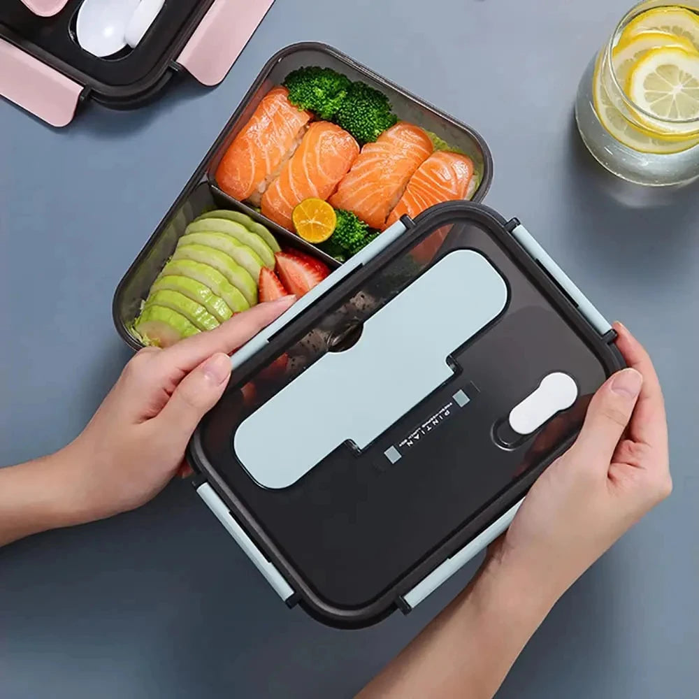 1500ml Portable Three Grid Lunch Box With Fork And Spoon Kids Students Adult Office Bento Box Microwave Food Storage Container Clickngo24