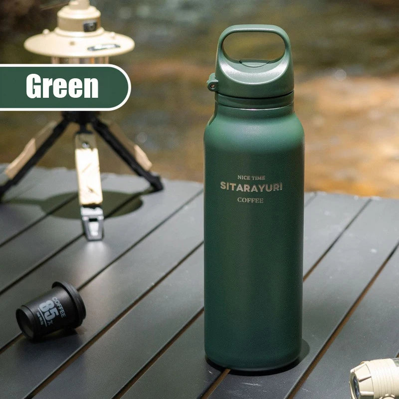 600ML Stainless Steel Vacuum Tumbler Insulated Water Bottle for Outdoor Camping Sports One Hand Open Cover Thermos Cup Eco-Friendly Clickngo24
