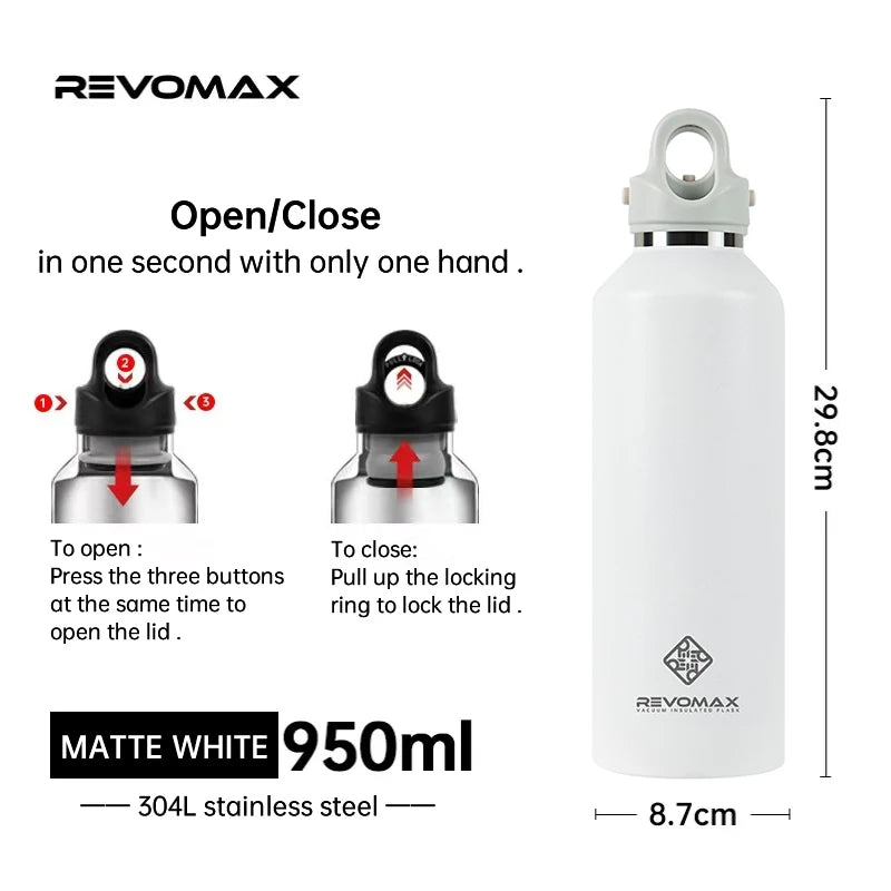 RevoMax Insulated Stainless Steel Water Bottle Double Wall Vacuum Flask - Keeps Hot And Cold - Eco-Friendly Thermos in 350/500/750/1000ml Sizes Clickngo24