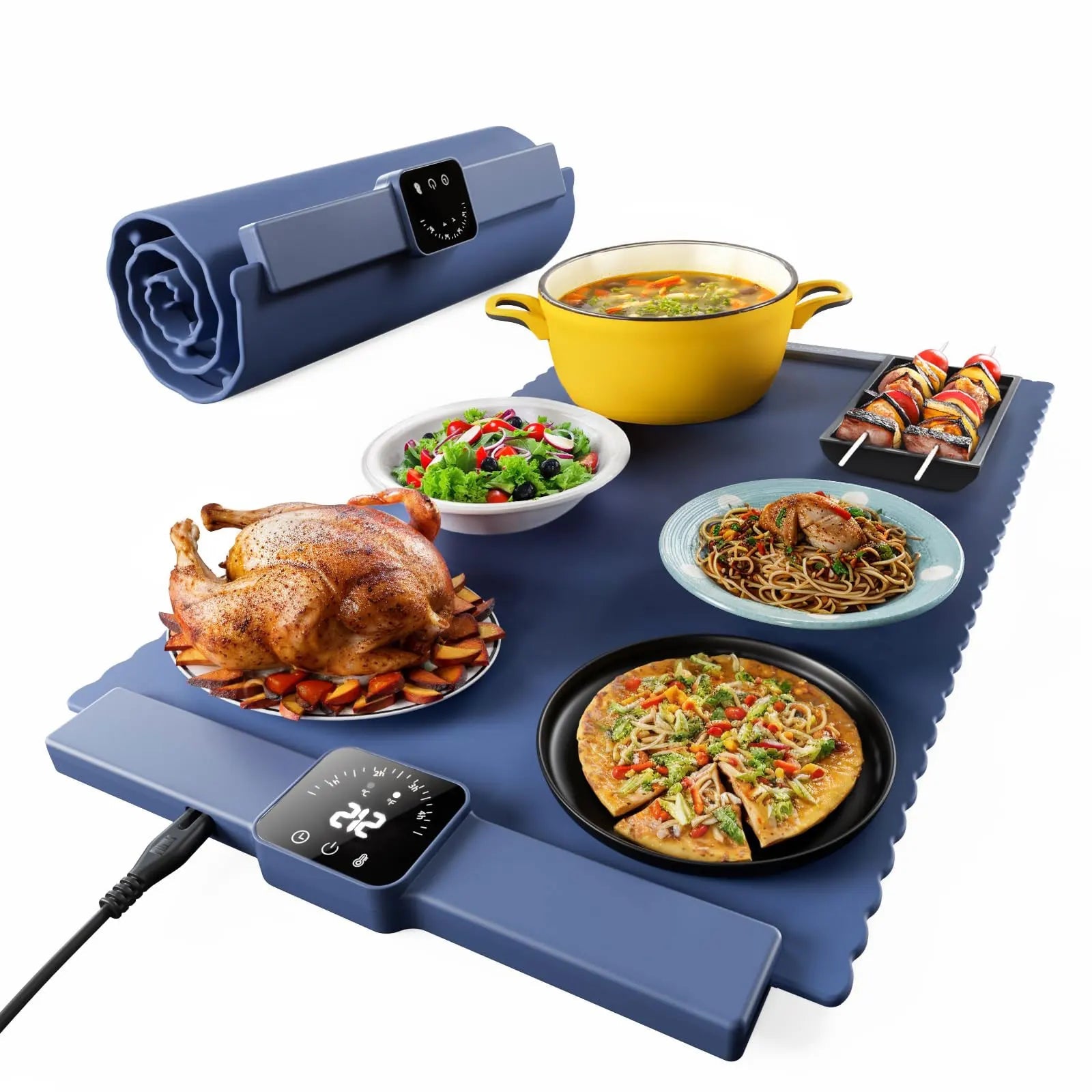 Portable Food Warming Mat with Auto-Off Timer and 5 Temperature Settings Quick Heating Pad for Cookware Parts Clickngo24