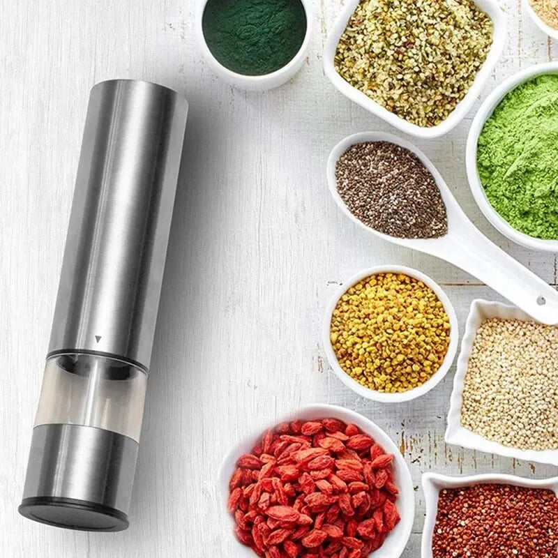 Stainless Steel Electric Pepper Grinder Kitchen Barbecue Seasoning Tool for Spices and Sea Salt Coarser Adjustment Clickngo24