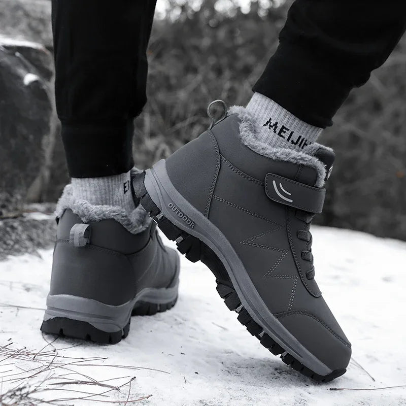 Men's Waterproof Winter Boots Warm Suede Casual Snow Plush Lined Walking Shoes True to Size Ankle Height Rubber Outsole Clickngo24